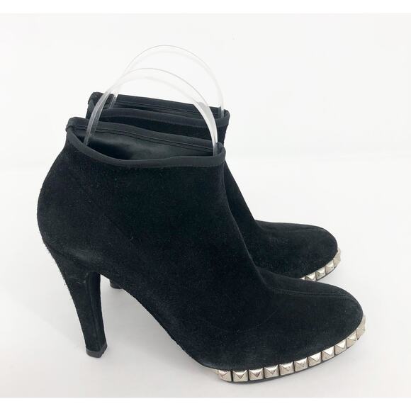 Stuart Weitzman Womens Sockemup Ankle Boots 6.5 Black Studded Suede - Picture 1 of 11